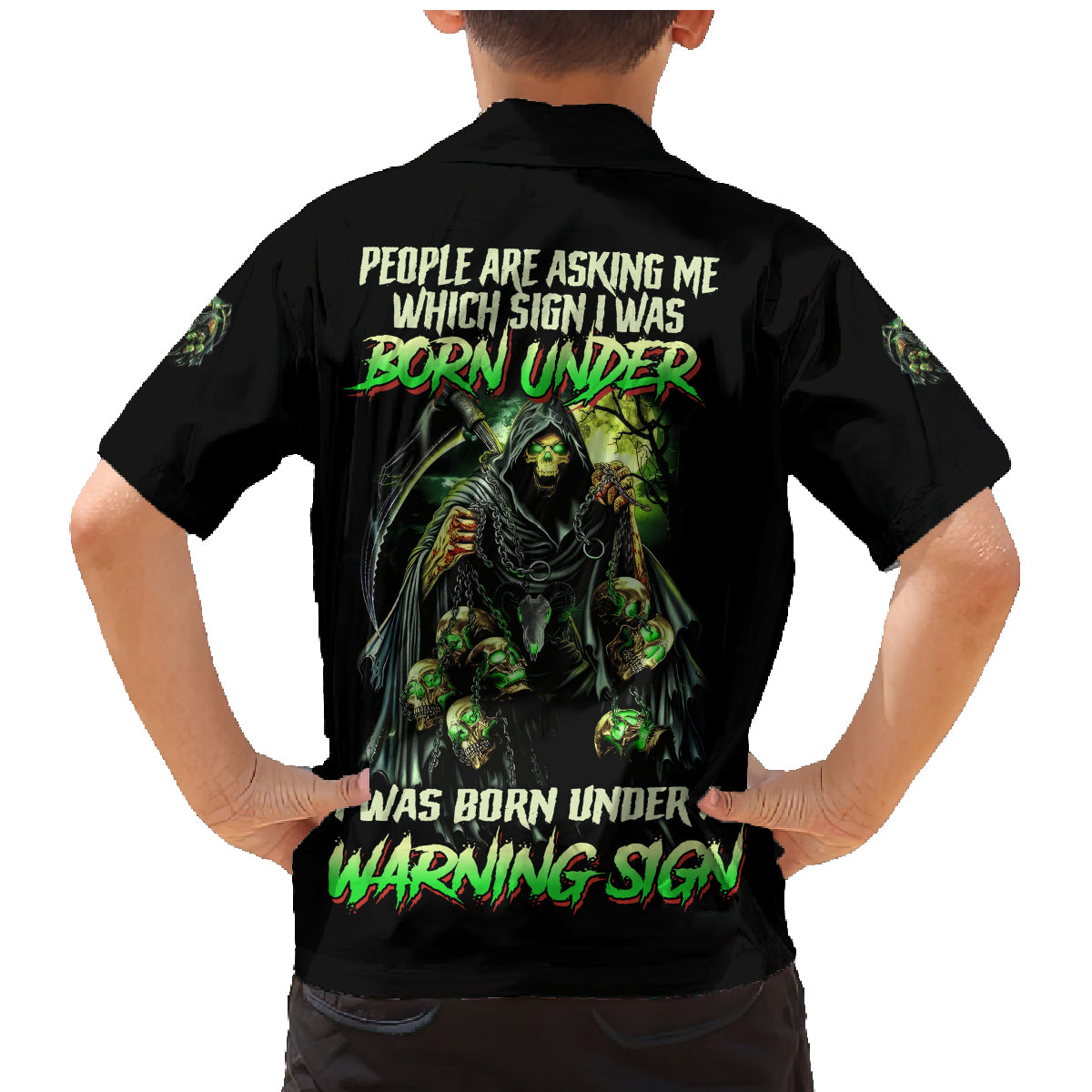Warning Sign Skull Reaper Family Matching Mermaid Dress and Hawaiian Shirt - Wonder Print Shop