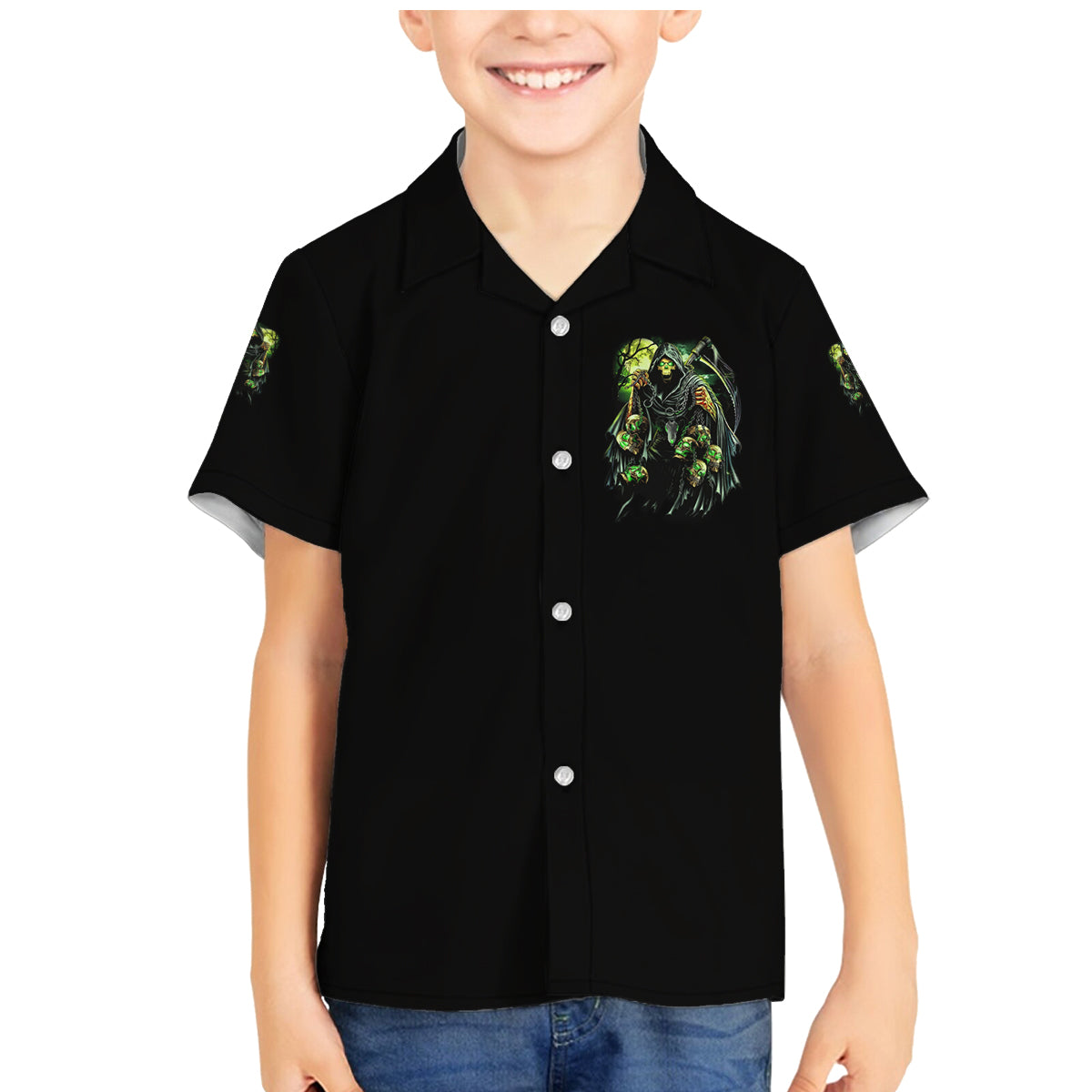 Warning Sign Skull Reaper Family Matching Mermaid Dress and Hawaiian Shirt - Wonder Print Shop