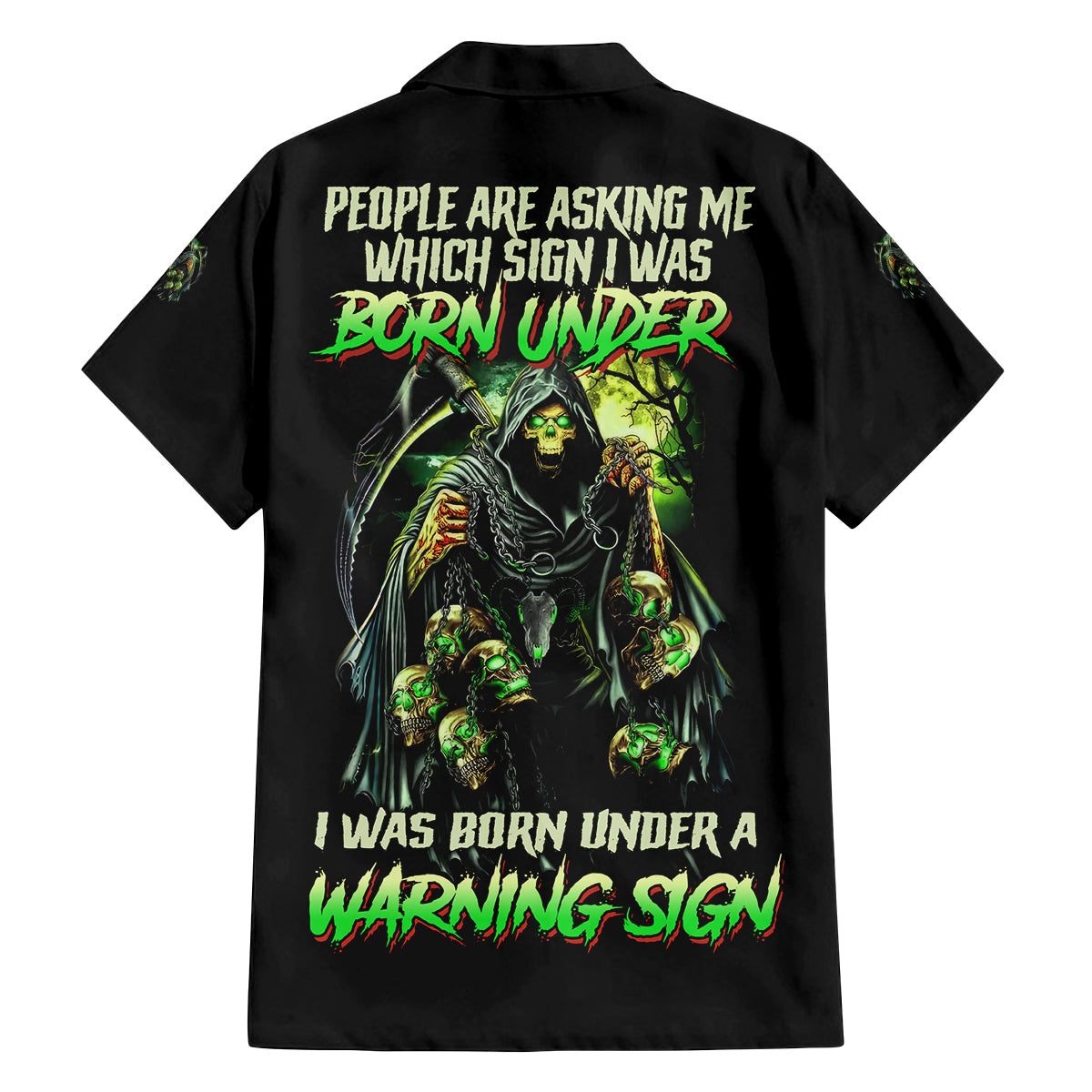 Warning Sign Skull Reaper Family Matching Off Shoulder Long Sleeve Dress and Hawaiian Shirt - Wonder Print Shop