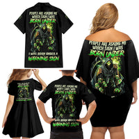 Warning Sign Skull Reaper Family Matching Off Shoulder Short Dress and Hawaiian Shirt - Wonder Print Shop
