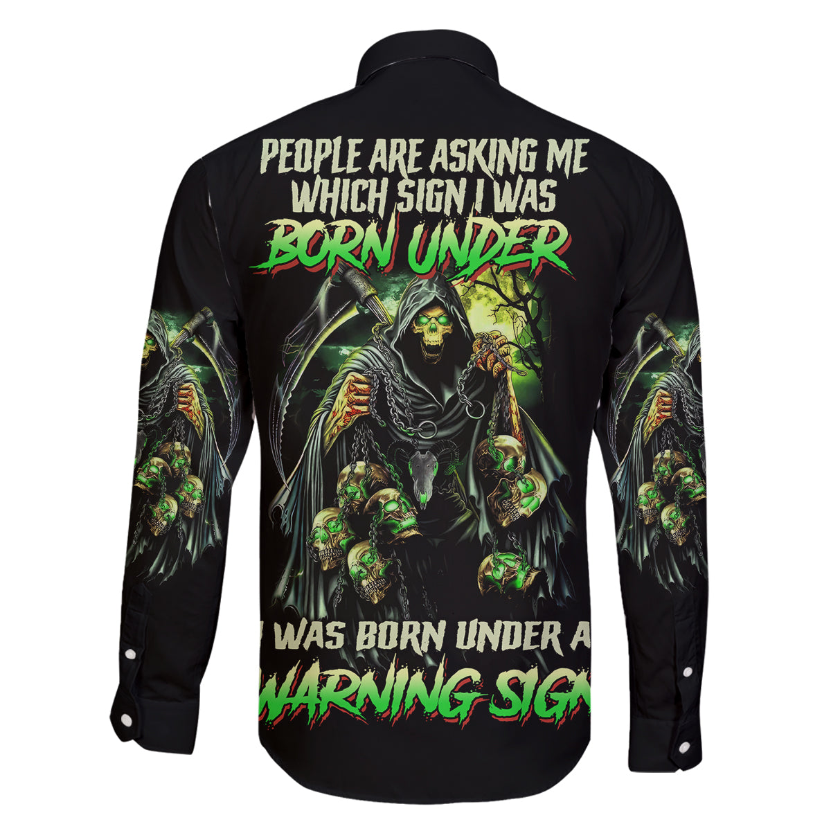 Warning Sign Skull Reaper Family Matching Puletasi Dress and Hawaiian Shirt - Wonder Print Shop