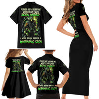 Warning Sign Skull Reaper Family Matching Short Sleeve Bodycon Dress and Hawaiian Shirt - Wonder Print Shop