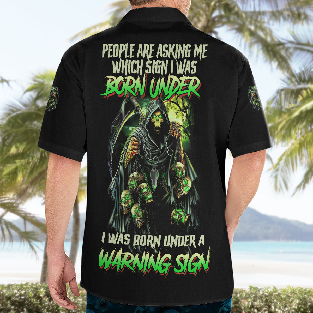 Warning Sign Skull Reaper Hawaiian Shirt - Wonder Print Shop