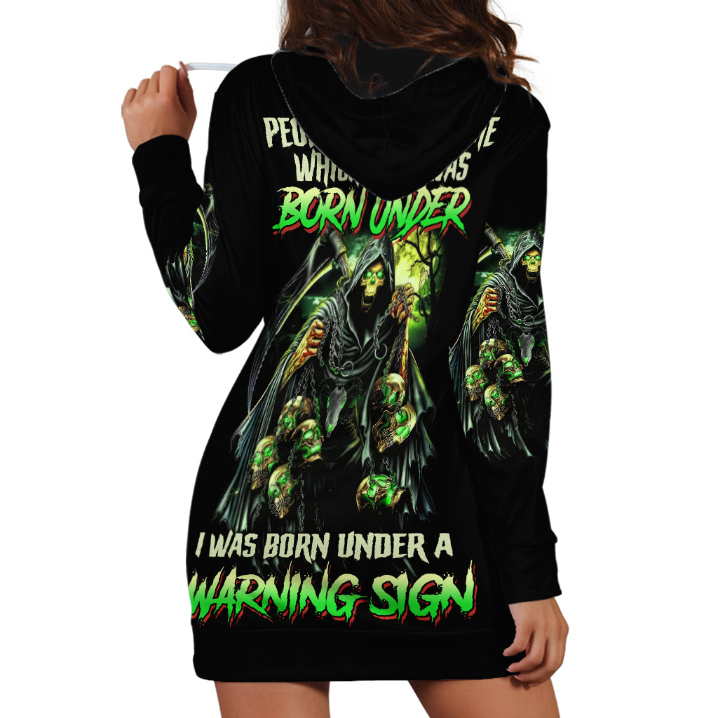 Warning Sign Skull Reaper Hoodie Dress - Wonder Print Shop