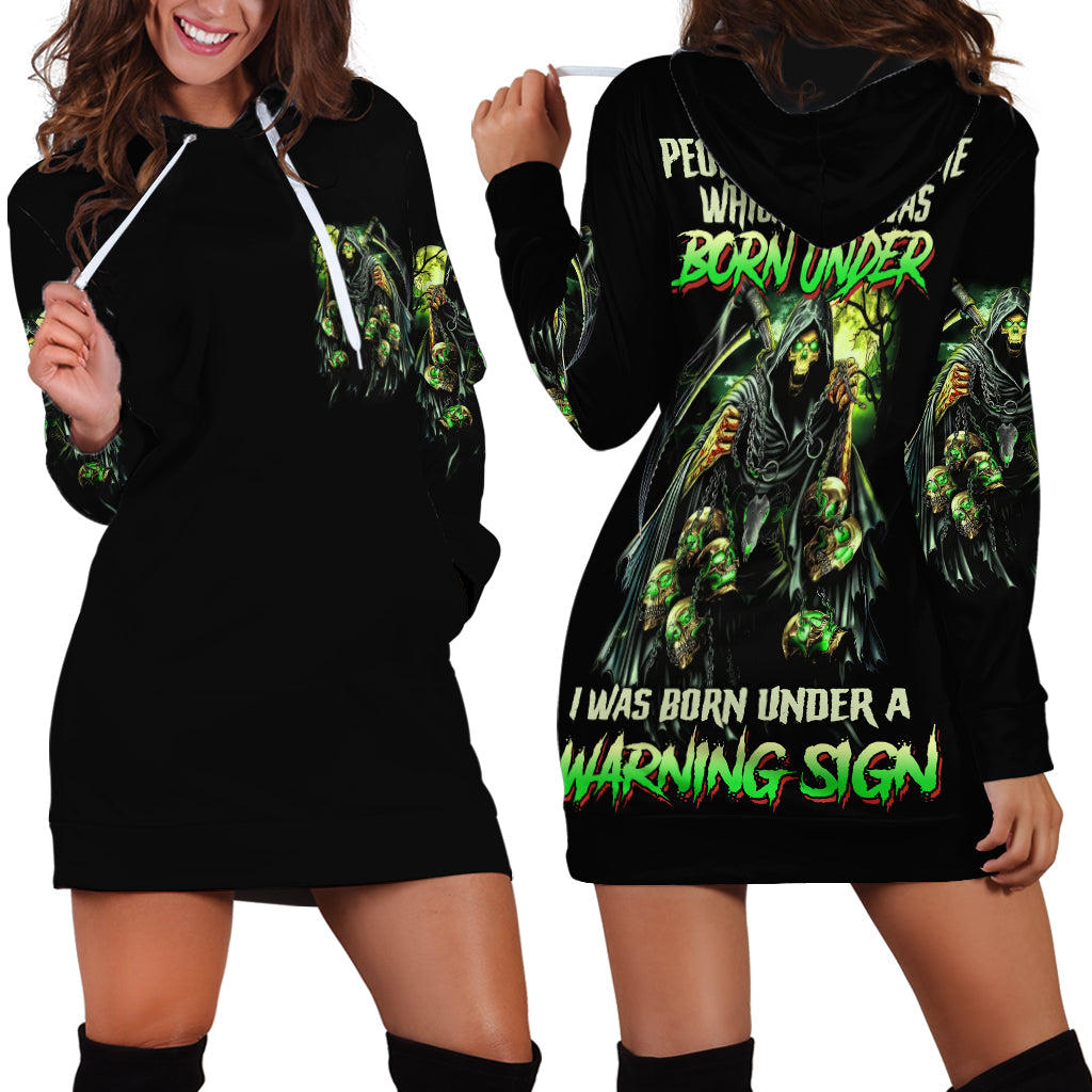 Warning Sign Skull Reaper Hoodie Dress - Wonder Print Shop