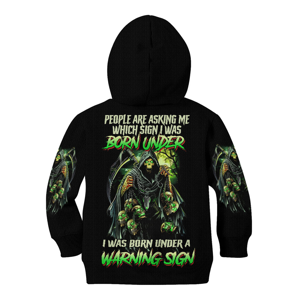 Warning Sign Skull Reaper Kid Hoodie - Wonder Print Shop