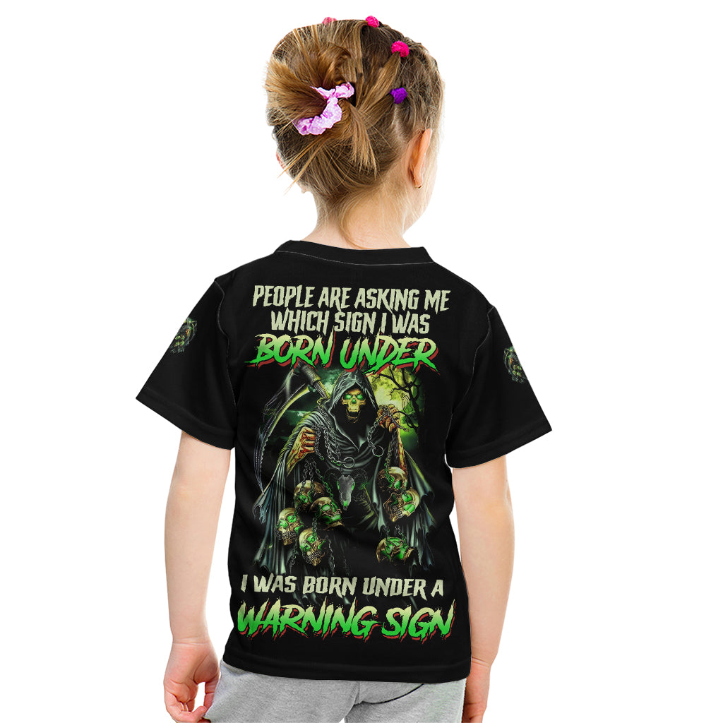 Warning Sign Skull Reaper Kid T Shirt - Wonder Print Shop
