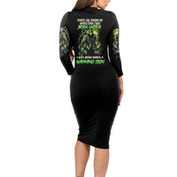 Warning Sign Skull Reaper Long Sleeve Bodycon Dress - Wonder Print Shop