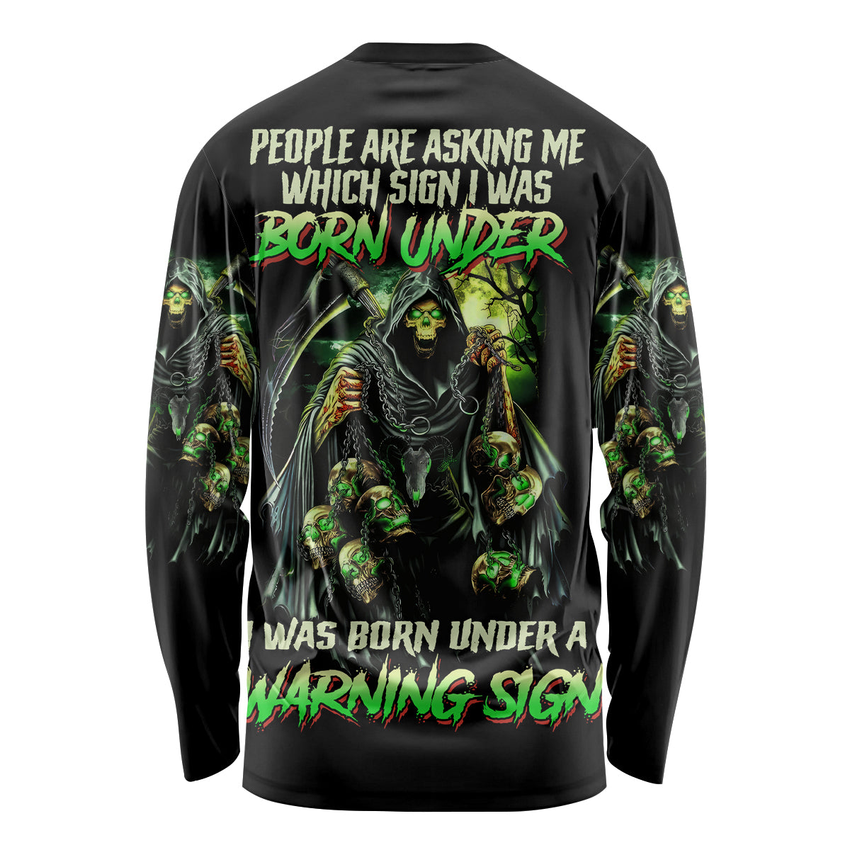 Warning Sign Skull Reaper Long Sleeve Shirt - Wonder Print Shop