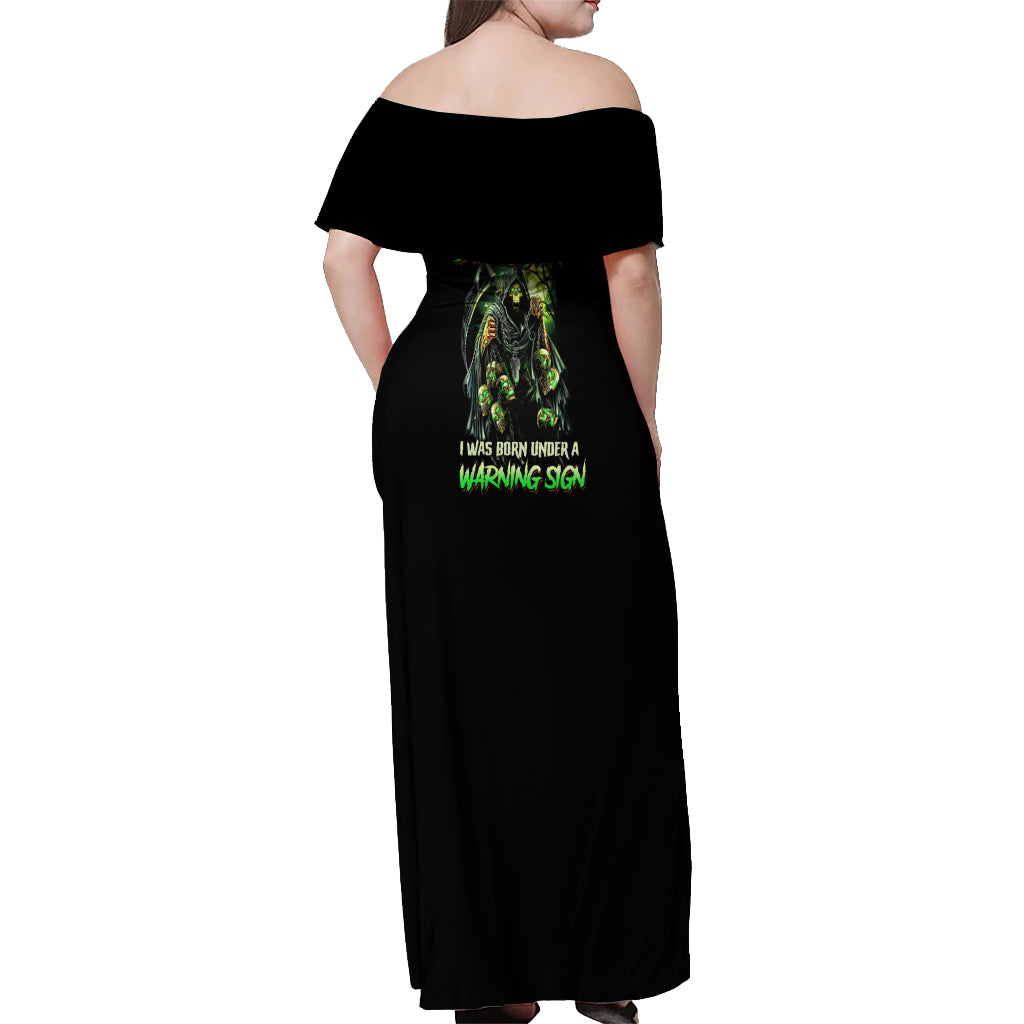 Warning Sign Skull Reaper Off Shoulder Maxi Dress - Wonder Print Shop