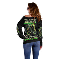 Warning Sign Skull Reaper Off Shoulder Sweater - Wonder Print Shop
