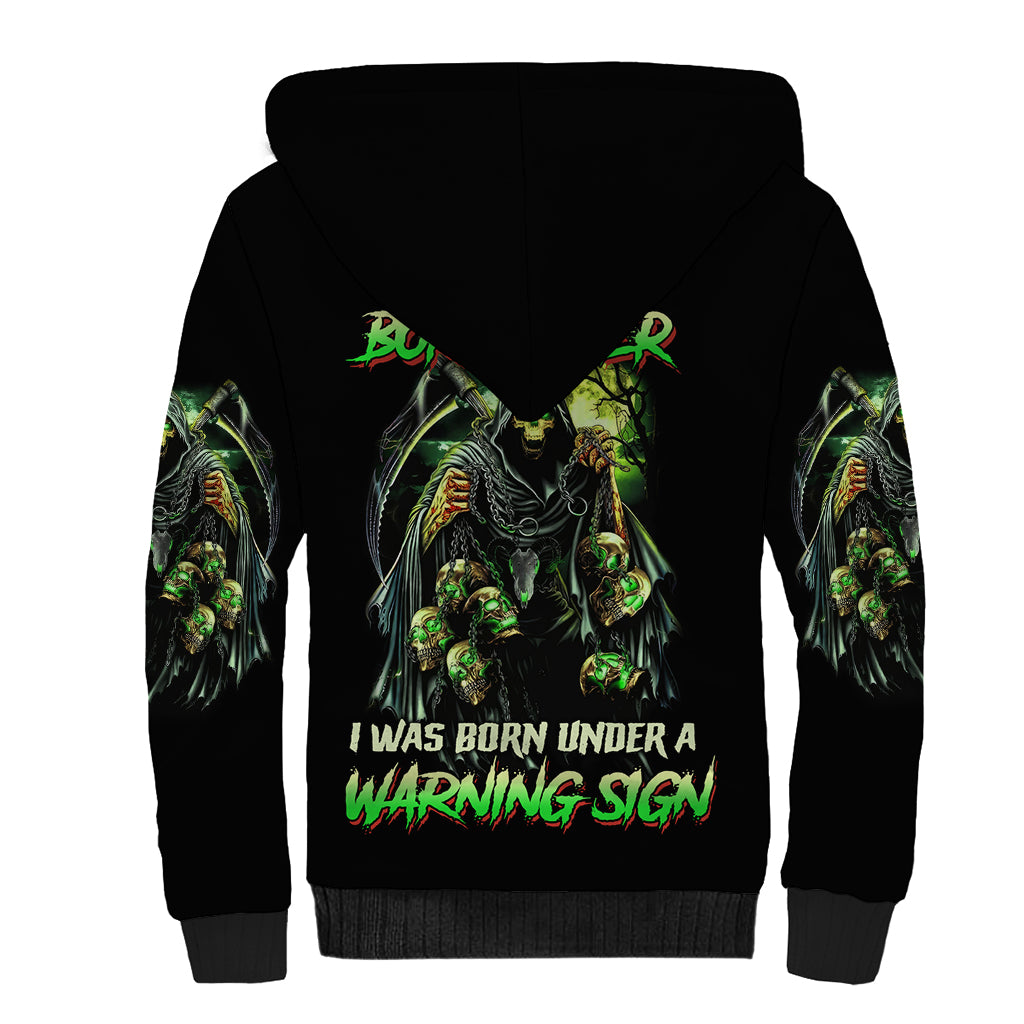 Warning Sign Skull Reaper Sherpa Hoodie - Wonder Print Shop