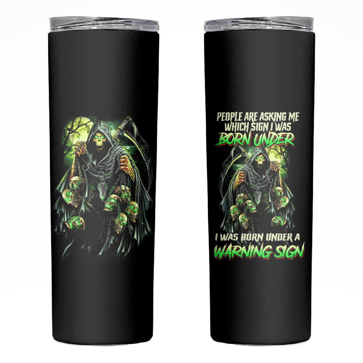 Warning Sign Skull Reaper Skinny Tumbler - Wonder Print Shop