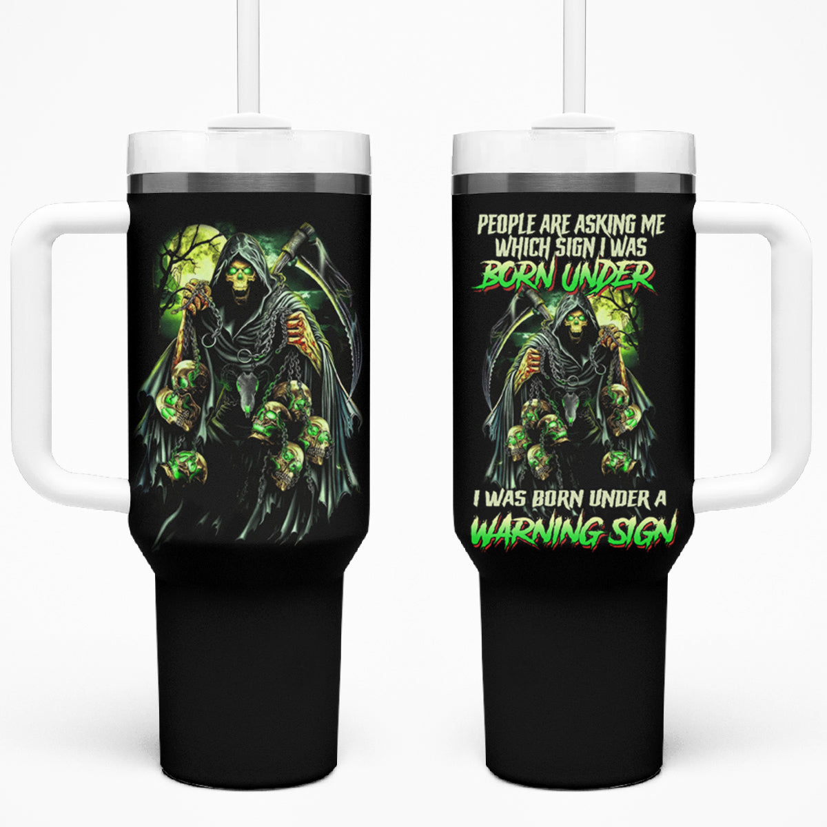 Warning Sign Skull Reaper Tumbler With Handle - Wonder Print Shop