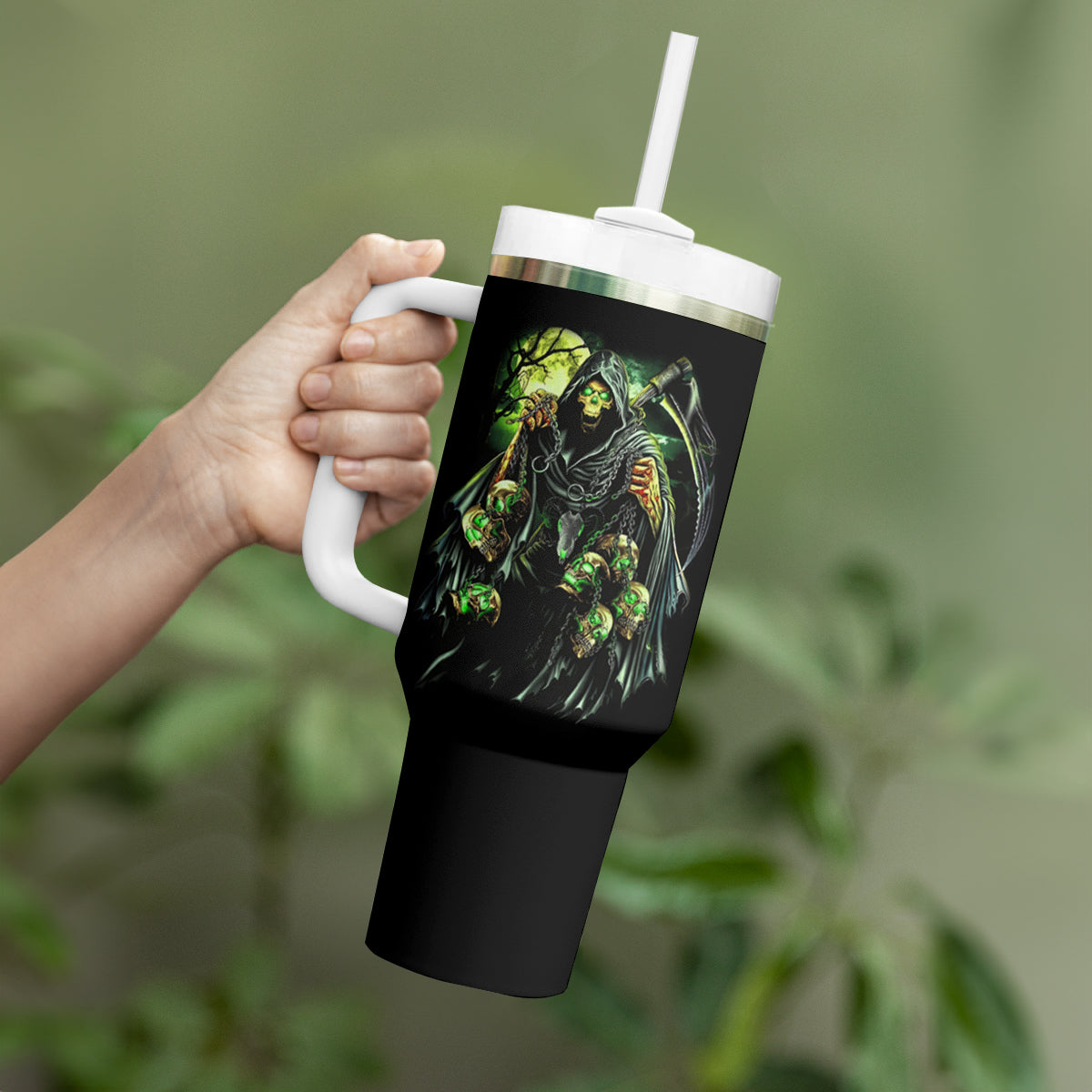 Warning Sign Skull Reaper Tumbler With Handle - Wonder Print Shop