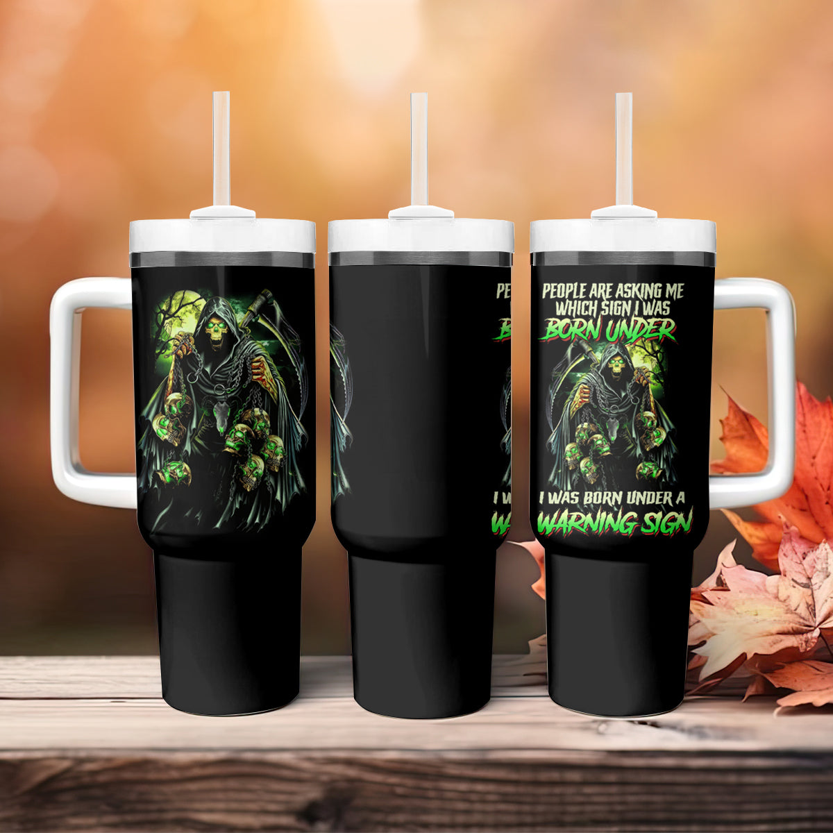 Warning Sign Skull Reaper Tumbler With Handle - Wonder Print Shop