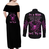 I'm A B Don't Try Me Couples Matching Off Shoulder Maxi Dress and Long Sleeve Button Shirt - Wonder Print Shop