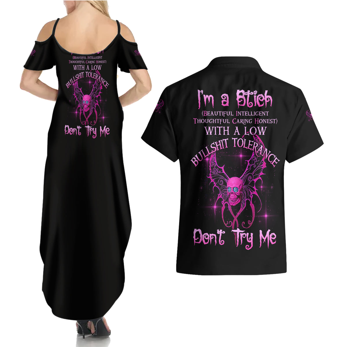 I'm A B Don't Try Me Couples Matching Summer Maxi Dress and Hawaiian Shirt - Wonder Print Shop