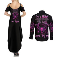 I'm A B Don't Try Me Couples Matching Summer Maxi Dress and Long Sleeve Button Shirt - Wonder Print Shop
