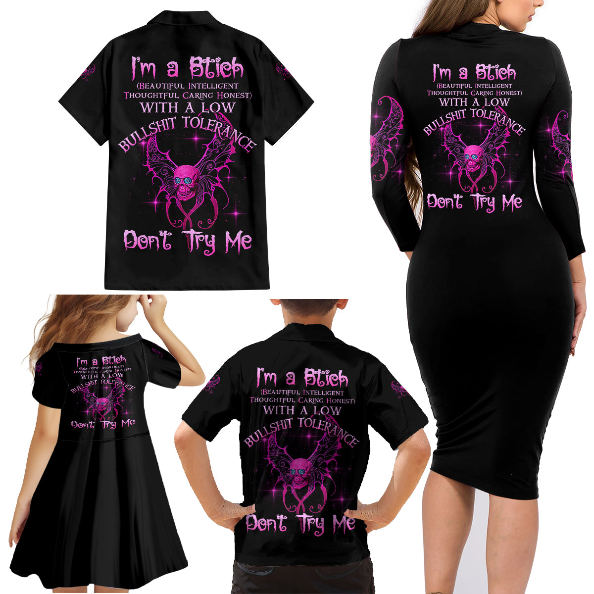 I'm A B Don't Try Me Family Matching Long Sleeve Bodycon Dress and Hawaiian Shirt - Wonder Print Shop