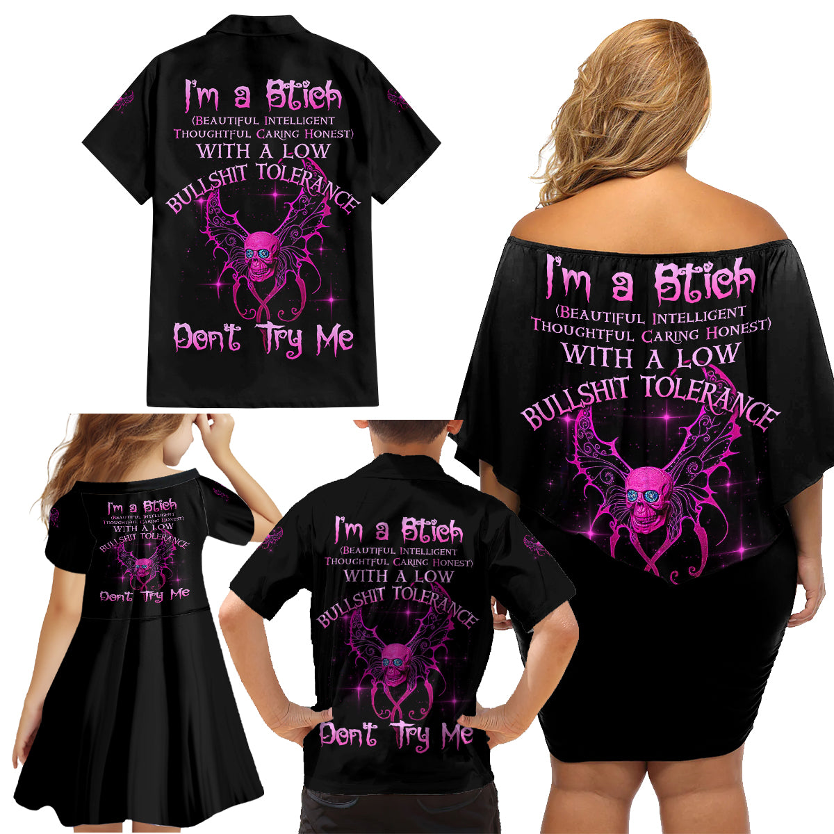 I'm A B Don't Try Me Family Matching Off Shoulder Short Dress and Hawaiian Shirt - Wonder Print Shop