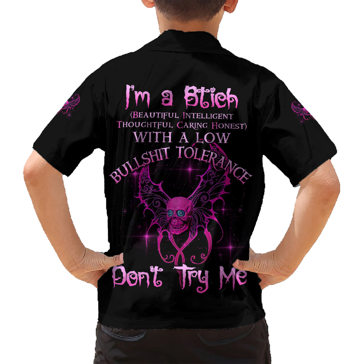 I'm A B Don't Try Me Family Matching Short Sleeve Bodycon Dress and Hawaiian Shirt - Wonder Print Shop