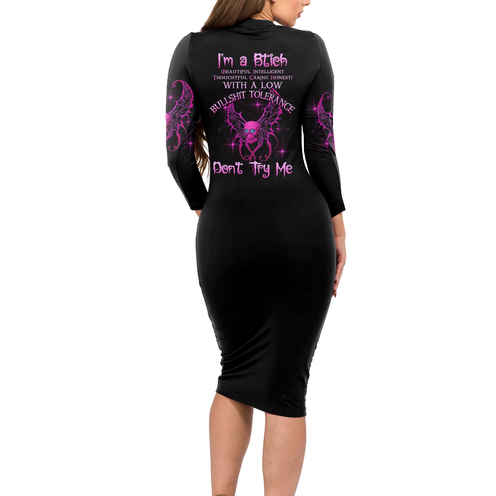 I'm A B Don't Try Me Long Sleeve Bodycon Dress - Wonder Print Shop