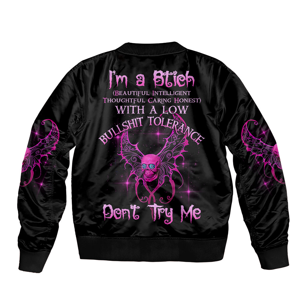 I'm A B Don't Try Me Sleeve Zip Bomber Jacket - Wonder Print Shop