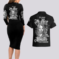 I'm Not The Hero You Want Couples Matching Long Sleeve Bodycon Dress and Hawaiian Shirt - Wonder Print Shop