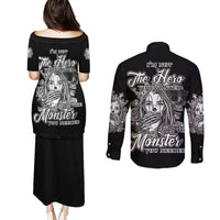 I'm Not The Hero You Want Couples Matching Puletasi Dress and Long Sleeve Button Shirt - Wonder Print Shop