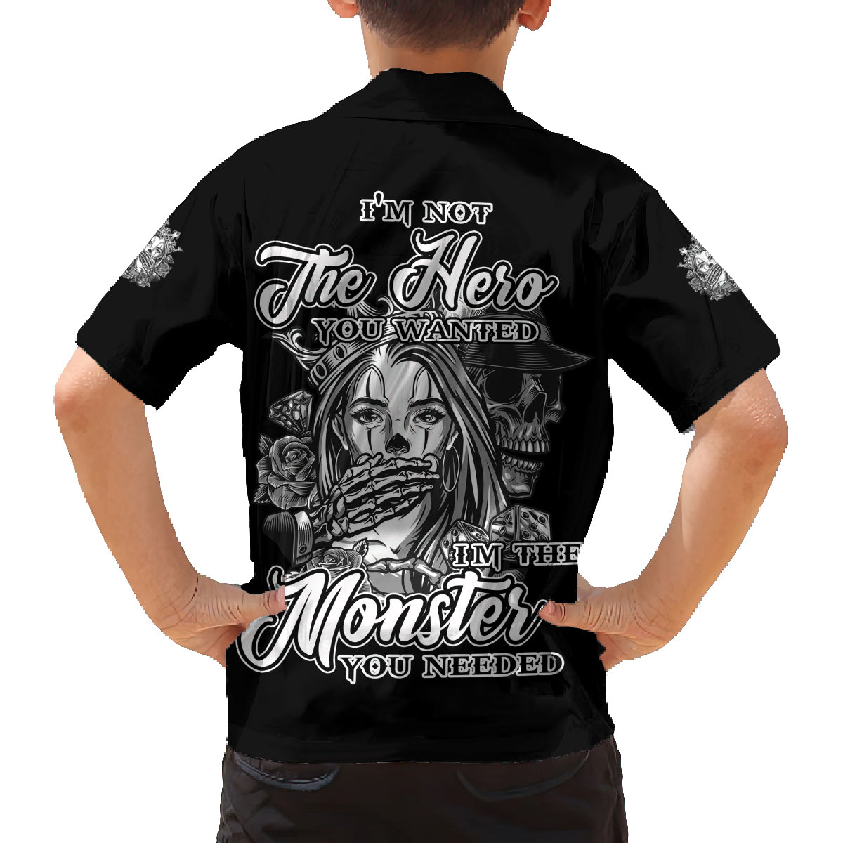 I'm Not The Hero You Want Family Matching Off Shoulder Long Sleeve Dress and Hawaiian Shirt - Wonder Print Shop