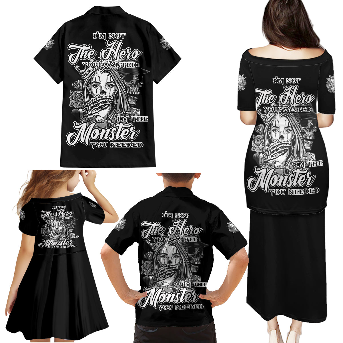 I'm Not The Hero You Want Family Matching Puletasi Dress and Hawaiian Shirt - Wonder Print Shop