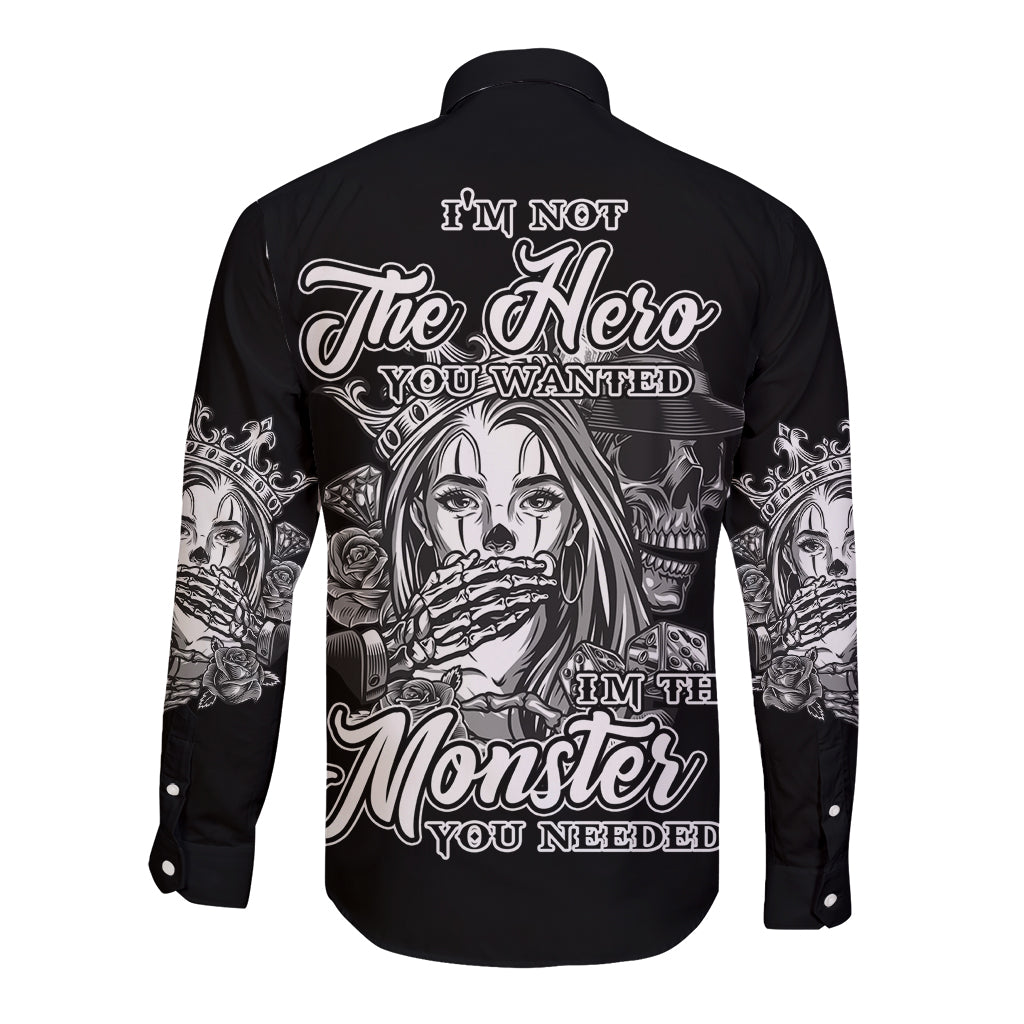 I'm Not The Hero You Want Long Sleeve Button Shirt - Wonder Print Shop