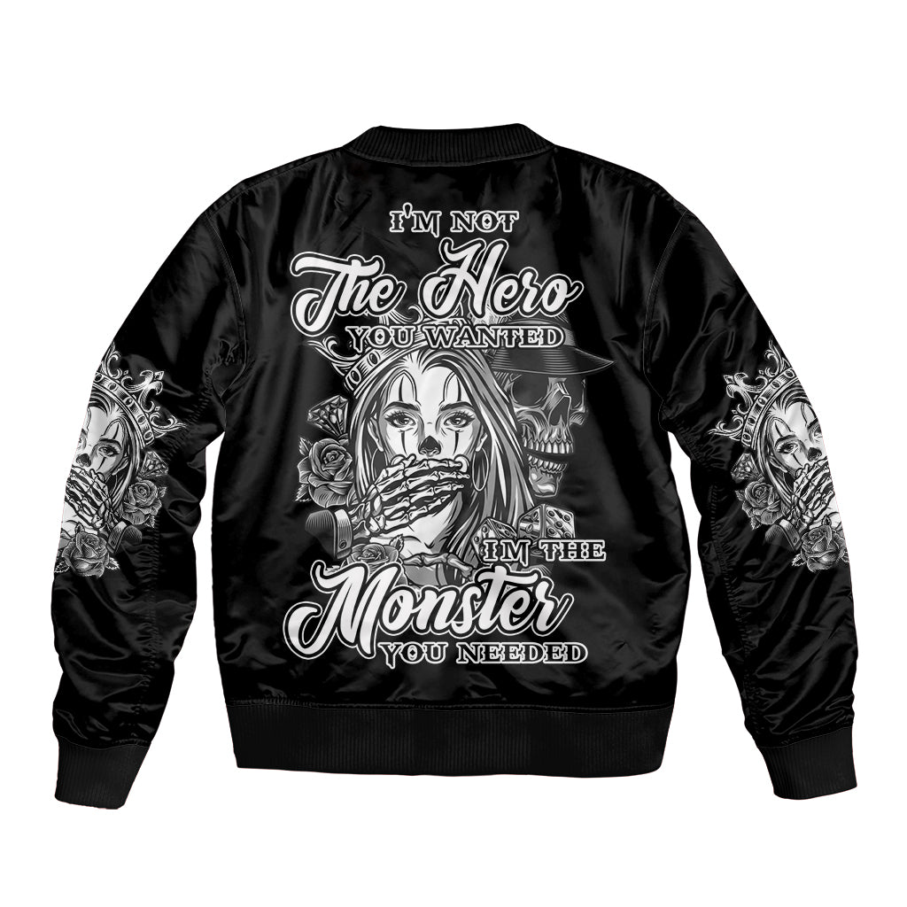 I'm Not The Hero You Want Sleeve Zip Bomber Jacket - Wonder Print Shop