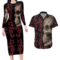 Zero F Given Skull Couples Matching Long Sleeve Bodycon Dress and Hawaiian Shirt - Wonder Print Shop