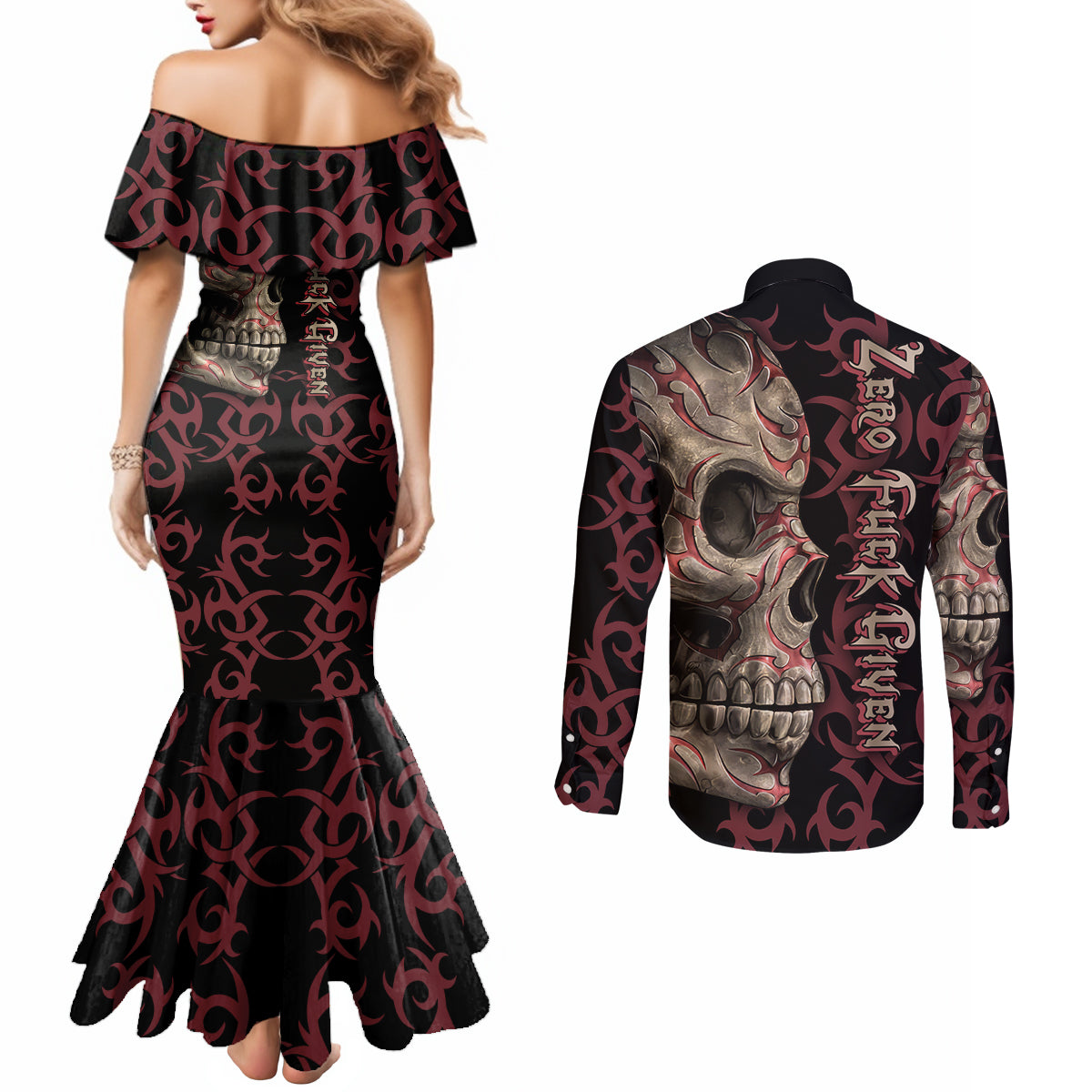 zero-f-given-skull-couples-matching-mermaid-dress-and-long-sleeve-button-shirt