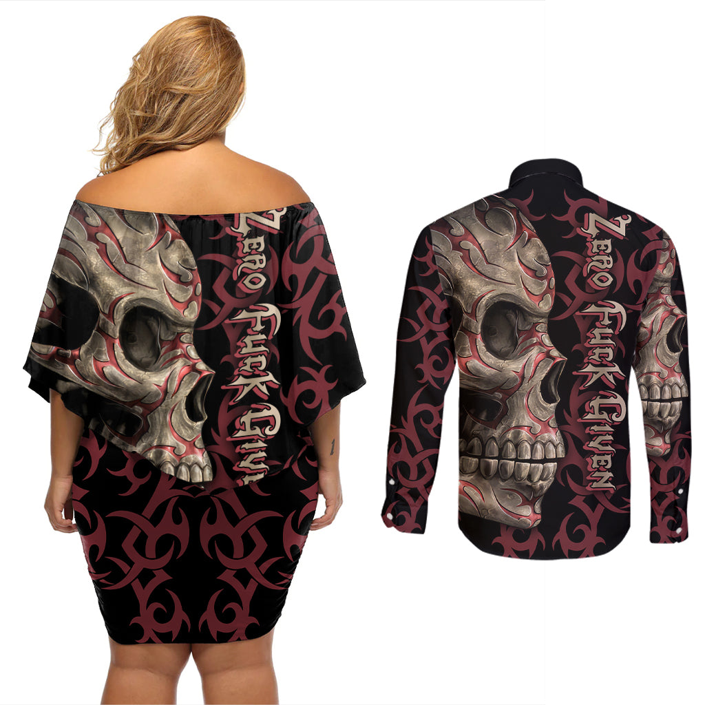 Zero F Given Skull Couples Matching Off Shoulder Short Dress and Long Sleeve Button Shirt - Wonder Print Shop