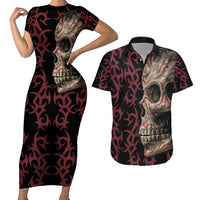 Zero F Given Skull Couples Matching Short Sleeve Bodycon Dress and Hawaiian Shirt - Wonder Print Shop