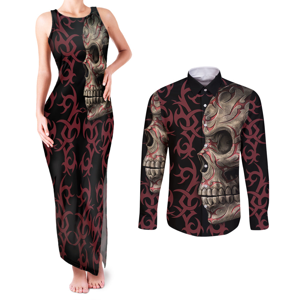 Zero F Given Skull Couples Matching Tank Maxi Dress and Long Sleeve Button Shirt - Wonder Print Shop