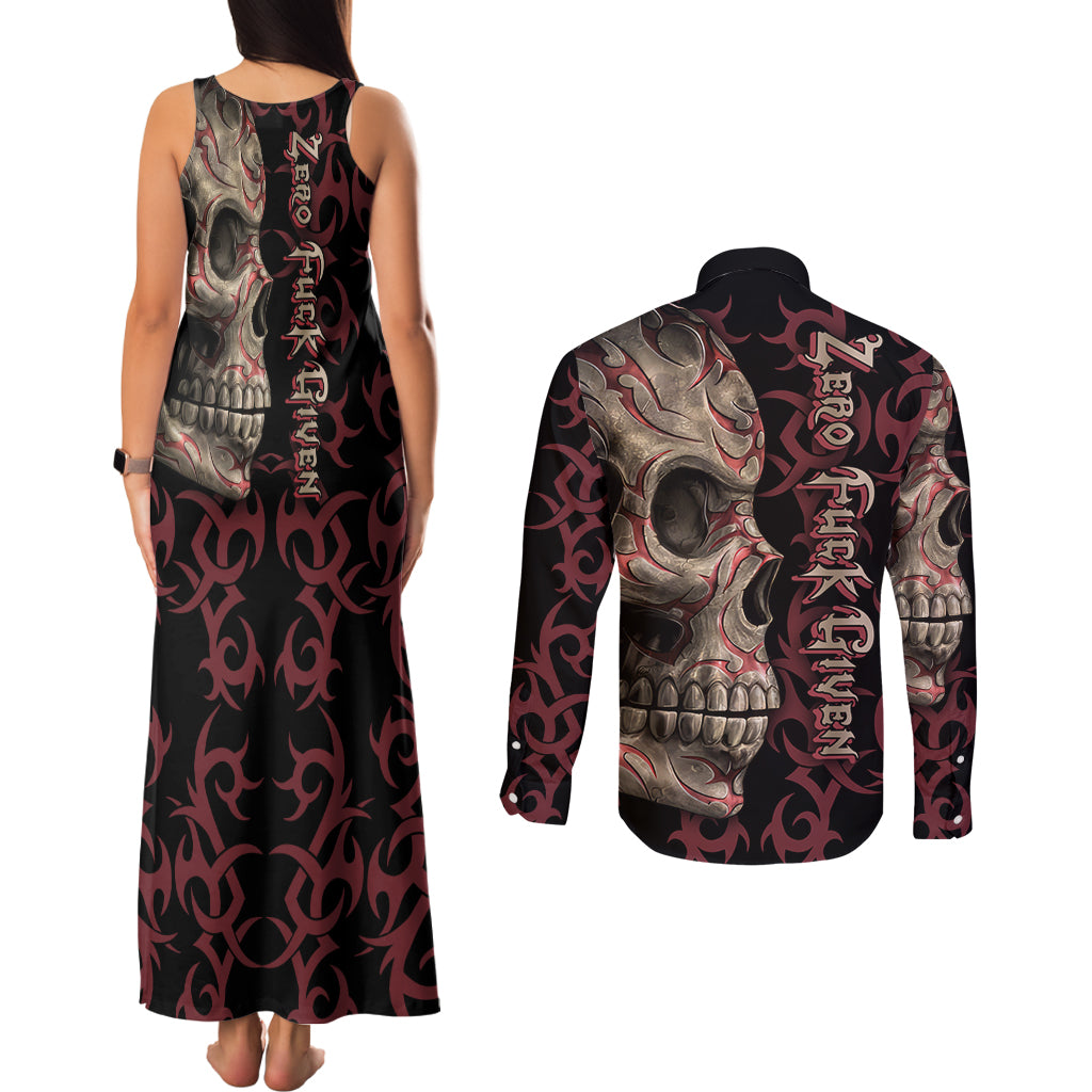 Zero F Given Skull Couples Matching Tank Maxi Dress and Long Sleeve Button Shirt - Wonder Print Shop