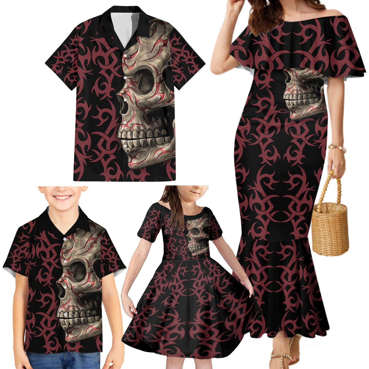 Zero F Given Skull Family Matching Mermaid Dress and Hawaiian Shirt - Wonder Print Shop
