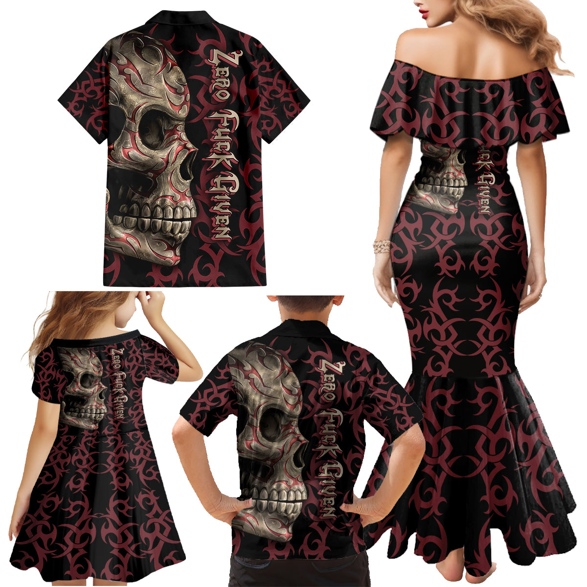 Zero F Given Skull Family Matching Mermaid Dress and Hawaiian Shirt - Wonder Print Shop