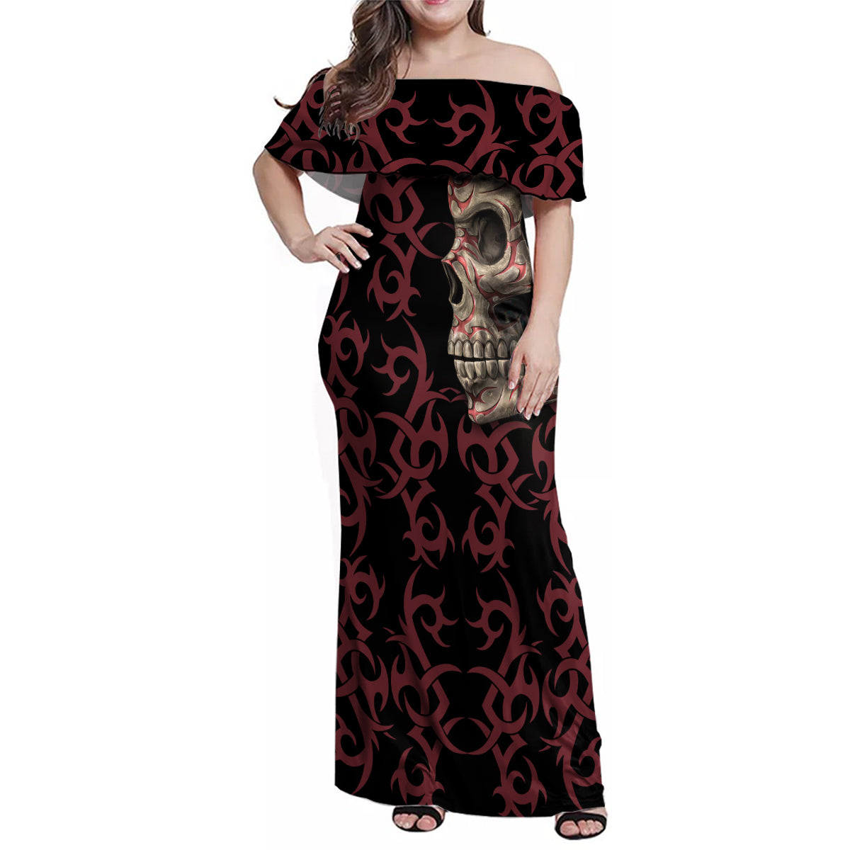 Zero F Given Skull Family Matching Off Shoulder Maxi Dress and Hawaiian Shirt - Wonder Print Shop