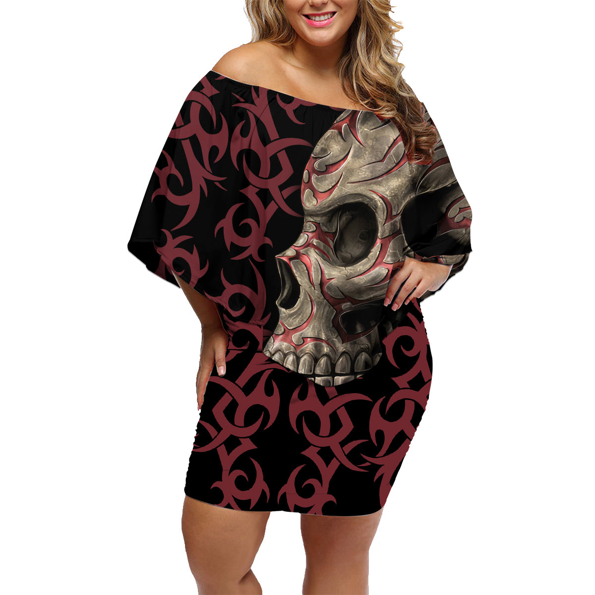 Zero F Given Skull Family Matching Off Shoulder Short Dress and Hawaiian Shirt - Wonder Print Shop