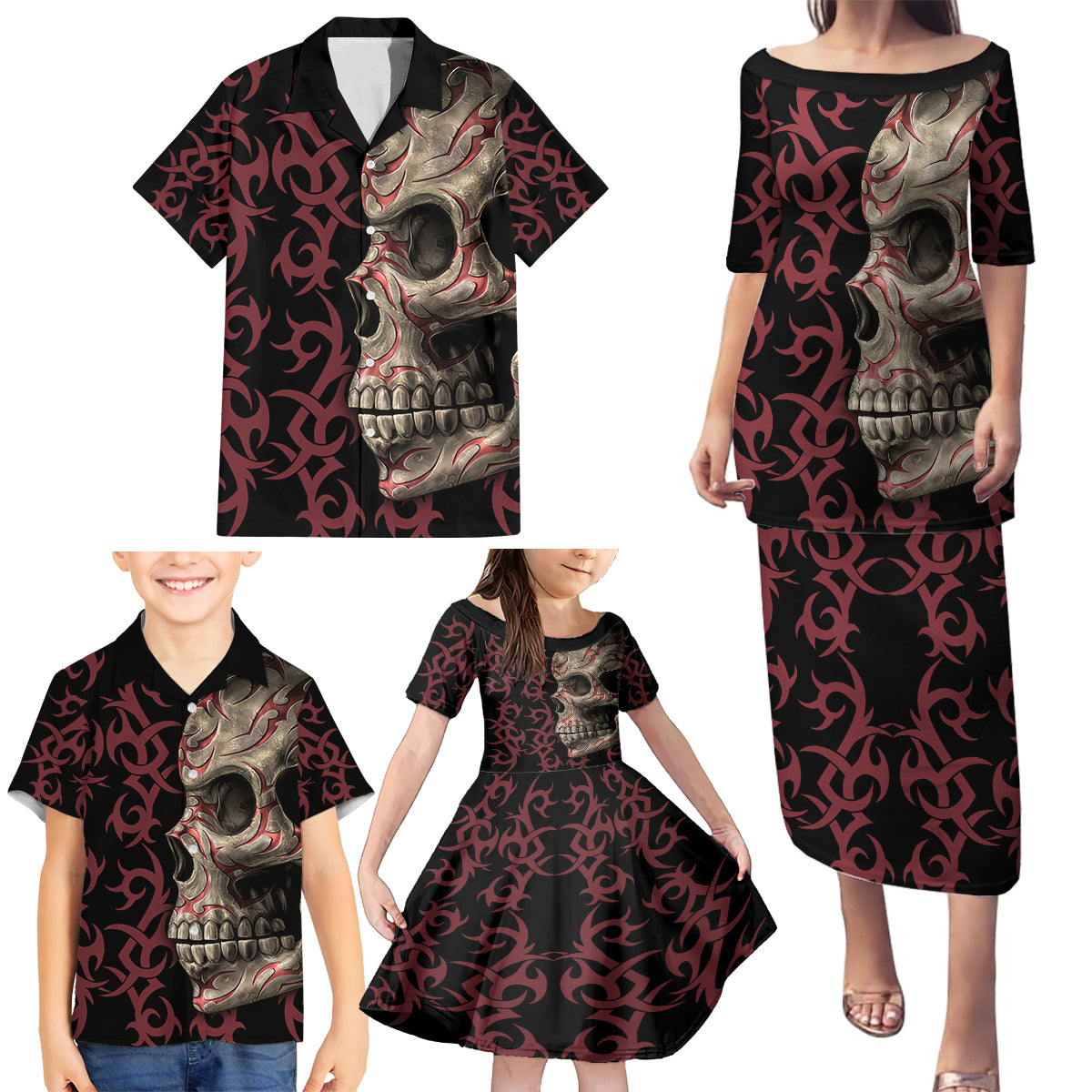 Zero F Given Skull Family Matching Puletasi Dress and Hawaiian Shirt - Wonder Print Shop