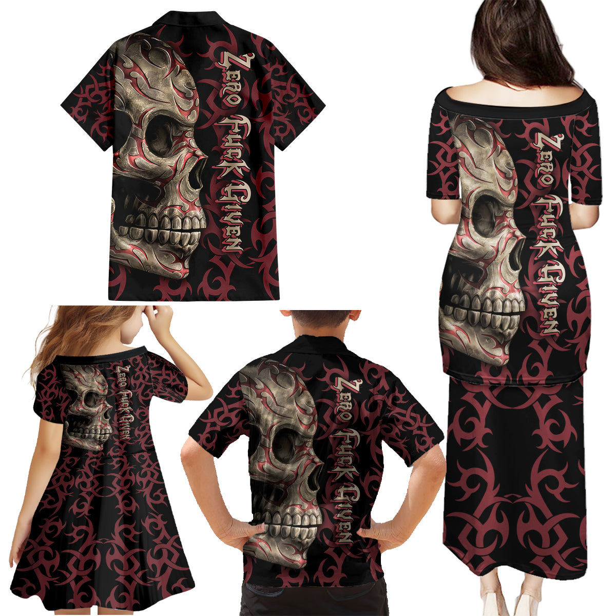 Zero F Given Skull Family Matching Puletasi Dress and Hawaiian Shirt - Wonder Print Shop