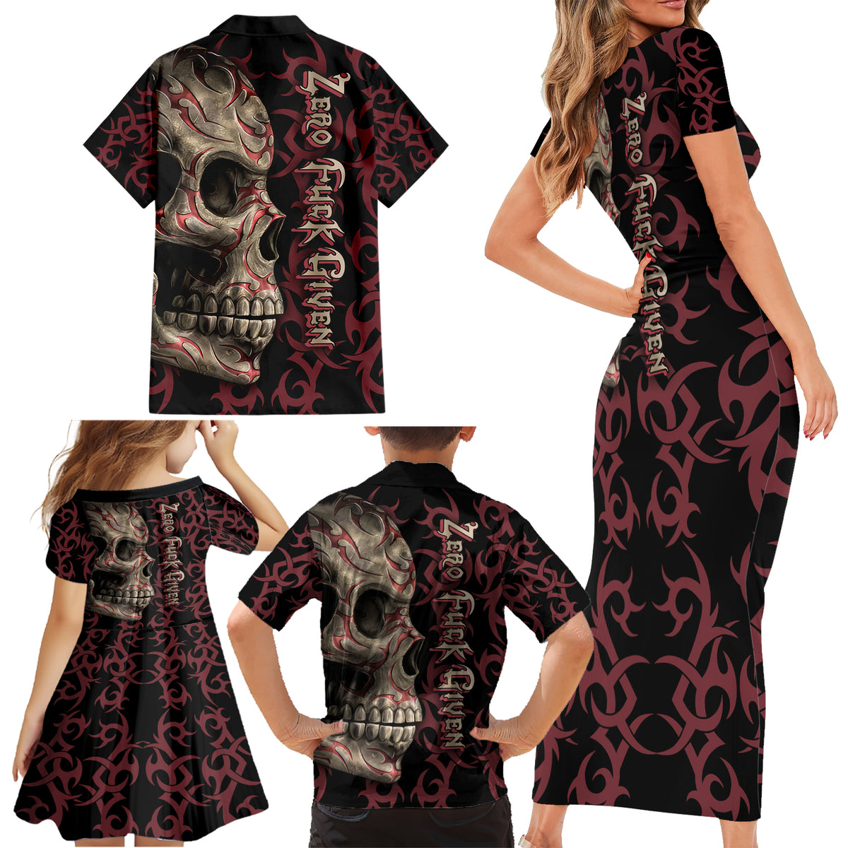 Zero F Given Skull Family Matching Short Sleeve Bodycon Dress and Hawaiian Shirt - Wonder Print Shop