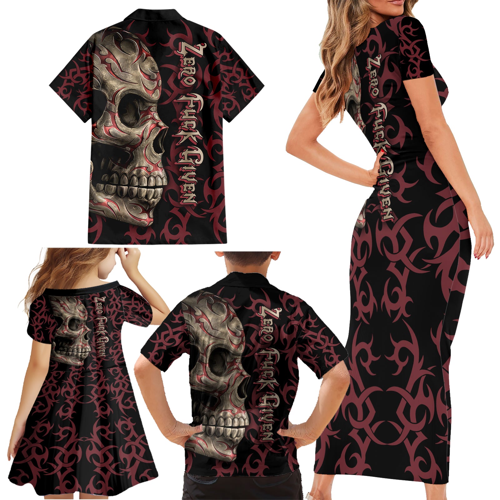 Zero F Given Skull Family Matching Short Sleeve Bodycon Dress and Hawaiian Shirt - Wonder Print Shop