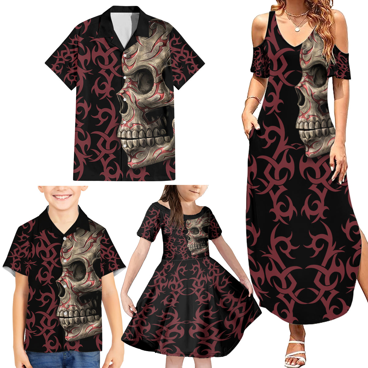 Zero F Given Skull Family Matching Summer Maxi Dress and Hawaiian Shirt - Wonder Print Shop