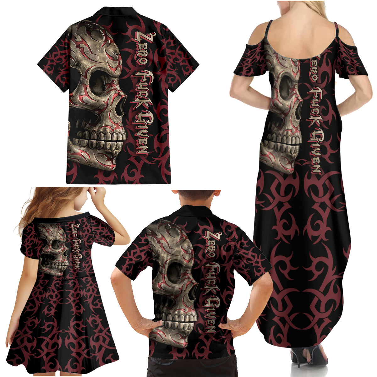 Zero F Given Skull Family Matching Summer Maxi Dress and Hawaiian Shirt - Wonder Print Shop